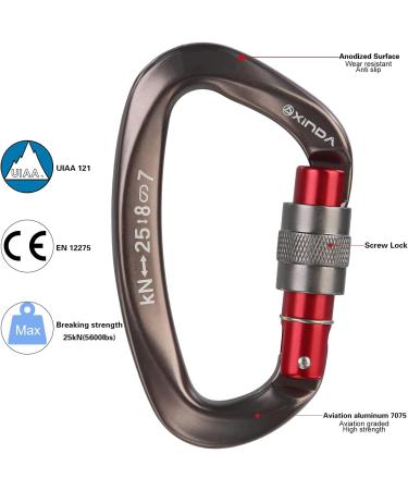XINDA Screwgate Locking Carabiner Clip Set - 5 Pack Heavy Duty Rock Climbing Carabiners - Professional Outdoor Gear in Gray - Buy Online on SooperMarket.com