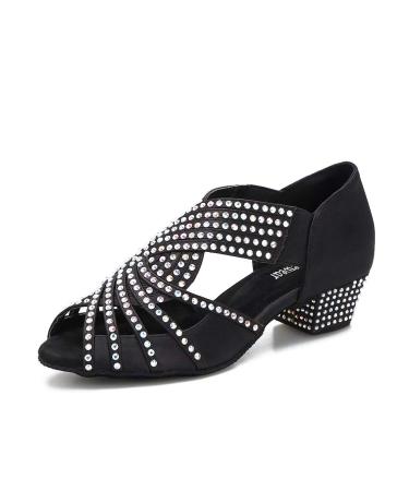 TTdancewear Women Rhinestone Dance Shoes Ballroom Latin Salsa Bachata Performance Dance Dancing Shoes 6.5 Black-1.5inch Heels