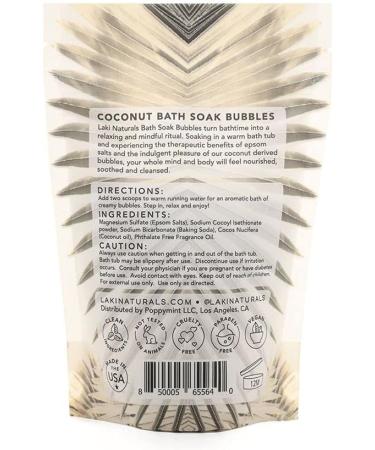 Laki Naturals Coconut Epsom Soak Bath Bubbles 20oz - Paraben Free Detox Bath Salts for Relaxation - Natural Bubble Bath with Epsom Salts - Buy Online on SooperMarket.com