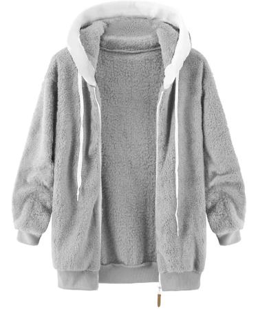 Ronony Teddy Mantel Women's Long Plush Jacket - Stylish Winter Coat with Zip Hoodie Fleece Teddy Jacket in Gray - Perfect for Cold Weather - Buy Online on SooperMarket.com