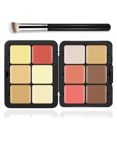 12 Colors Cream Blush+Contour+Concealer+Highlighter Makeup Palette for Cheeks - Multi-functional Makeup Palette with Brush Natural Matte Long Wearing Waterproof Face Makeup Palette (#05) Set #05 Blush+Contour+Concealer+Highlighter