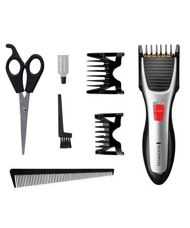 Remington HC340 Titanium Hair Clippers Cordless Clipper for Men Includes Scissors Barber Comb and Travel Case Grey/Black