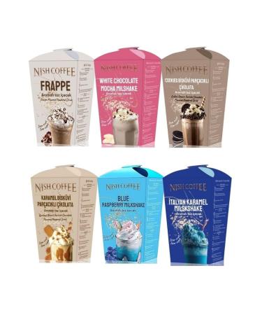 Nishcoffee Frappe White Chocolate Mocha Cookies Biscuit Caramel Biscuit Blue Rasperry Italian Caramel Powder Drink Set of 6