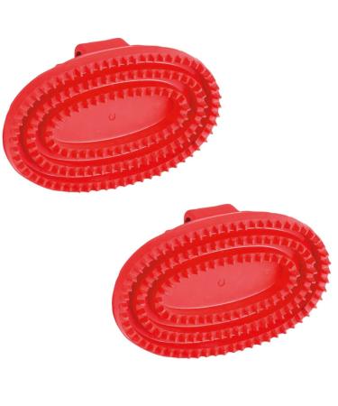 Kerbl rubber curry comb oval made of hard rubber - RED - double pack - 2 pieces