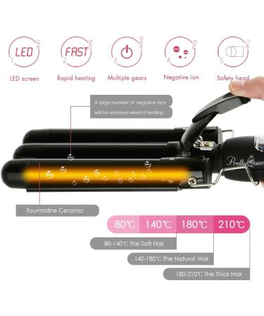 3 Barrel Hair Tools Curling Iron 25mm Ceramic Hair Waver Curler - Fast Heating Curling Wand (Black) - Buy Online on SooperMarket.com