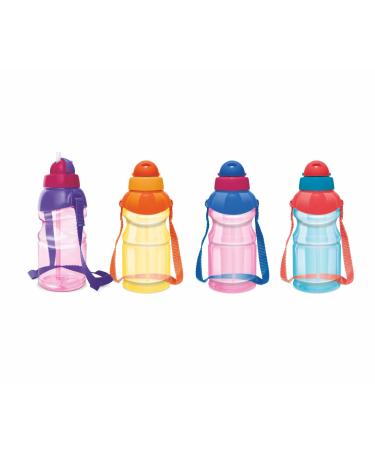 4- pack Kids Water Bottle with Straw for School 13 oz Spill Proof Sippy Cup Flip Top Lid Small Cute Toddler Water Bottle- Bulk Reusable for Trips Lunch Day Cares Carry Strap Multi-color BPA Free
