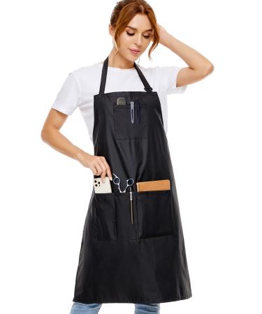 izzycka Hair Stylist Apron - Salon Aprons Pu Waterproof Protective Coated - Bleach Proof Barber Apron for Women/Men with Pockets.for Cosmetologist -Dog Grooming - Dishwashing Apron Black