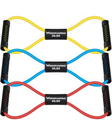 RENRANRING Figure 8 Fitness Resistance Bands with Handles - Exercise Tube Band Set of 3 for Arm and Shoulder Stretch Rope 8 Word Elastic for Women and Men Yellow Blue Red