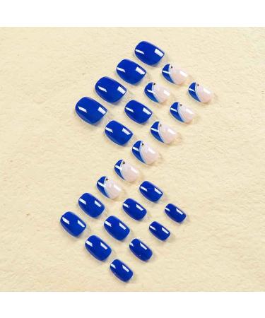 RikView Short Press On Nails - Glossy Blue Square Full Cover Fake Nails for Women - 24 PCs Set - Buy Online on SooperMarket.com