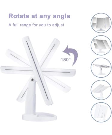 Lighted Trifold Makeup Mirror with 10X Magnification - Touch Control, Dual Power Supply - Portable LED Vanity Mirror for Women - White - Buy Online on SooperMarket.com