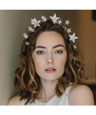 CAKURE Stars Halo Crown Silver Crystal Headband Goddess Bridal Tiara and Crowns Rhinestones Tiara Headpiece Party Wedding Hair Accessories for Women and Girls