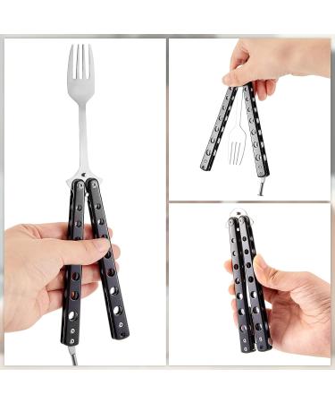 2 Pcs Tactical Stainless Steel Butterfly Fork and Spoon Set - Perfect for Travel, Camping, Hunting, BBQ - Black Color - Buy Online on SooperMarket.com