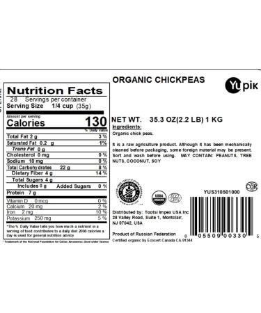 Yupik Organic Raw Chickpeas 2.2 lb Non-GMO Vegan Gluten-Free - Buy Online on SooperMarket.com
