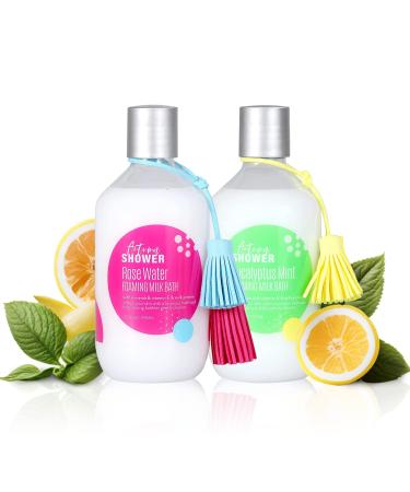 Autumn Shower Epsom Salt Bubble Bath Set - Rose Water and Eucalyptus Mint Milk Bubble Bath, 26 Fl Oz (2 Pack) - Natural Bubble Bath for Kids and Adults