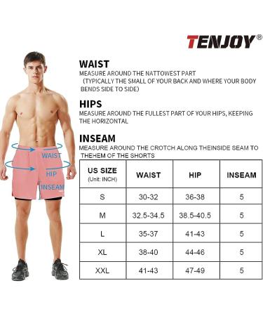 TENJOY Men's 2 in 1 Running Shorts - Quick Dry Gym Athletic Workout Shorts in Light Pink - Medium Size - Buy Online on SooperMarket.com