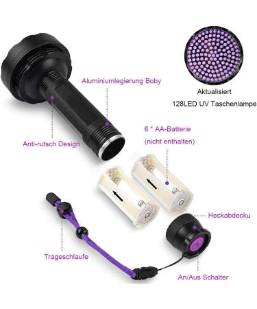 128 LEDs UV Flashlight with Protective Glasses - 395nm UV Light for Detecting Scorpions Pet Urine & Counterfeit Money - Buy Online on SooperMarket.com