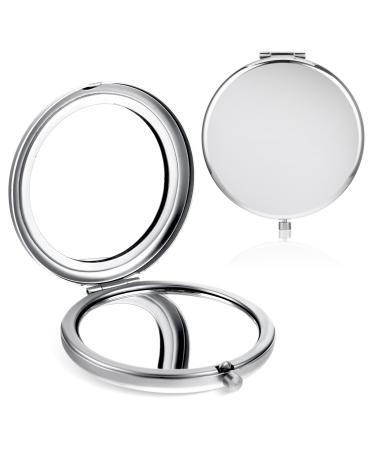 YUXIANLB Compact Mirror for Purse Folded Double-Sided 2X Magnifying Travel Compact Mirrors Portable Small Travel Makeup Mirror for Purse Pocket and Bag Gift for Women Mom (Round Silver)