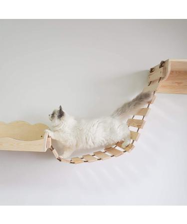 Yiotl Wall-Mounted Cat Shelf Set - Modern Solid Wood Furniture with Hammock, Climbing Bridge, and Cat Mat - Buy Online on SooperMarket.com