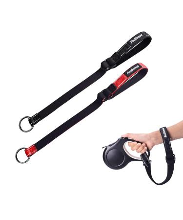 Petbonus Short dog leash safety bracelet for roller leash dog leash reflective seams and adjustable soft padded handle extra layer of safety for strollers (black red) 2 pieces of black red