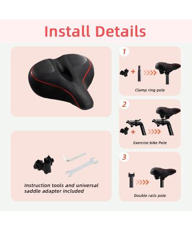 Oversized Memory Foam Bike Seat for Peloton & Spin Bikes | Waterproof Red Saddle | Universal Fit Replacement for Road & Exercise Bicycles - Buy Online on SooperMarket.com