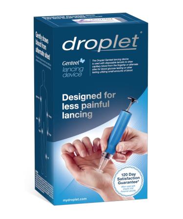Droplet Genteel Lancing Device 6 Various Contact Tips for Depth Control on Alternate Test Sites Vacuum Technology for Less Painful Lancing Compatible with Most Lancets 1ct Box
