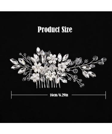 Prosy Bridal Wedding Flower Hair Comb Slide - Silver Crystal Hair Accessories & Rhinestone Headpiece for Women & Girls - Buy Online on SooperMarket.com