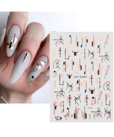 9 Sheets Gold Nail Art Stickers - Self-Adhesive 3D Decals for Nail Design - Abstract Line, Leopard Print, Leaves, Flower Sliders - French Manicure Decoration - Design 2 - Buy Online on SooperMarket.com