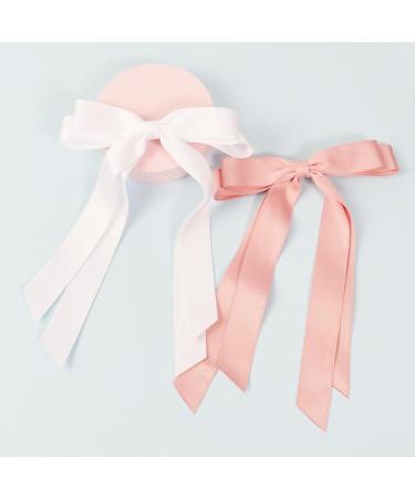 2 Pack Hair Bows for Women White Bow Hair Clips French Barrette with Long Silky Satin Hair Ribbons for Women Girls(White Pink) - Buy Online on SooperMarket.com