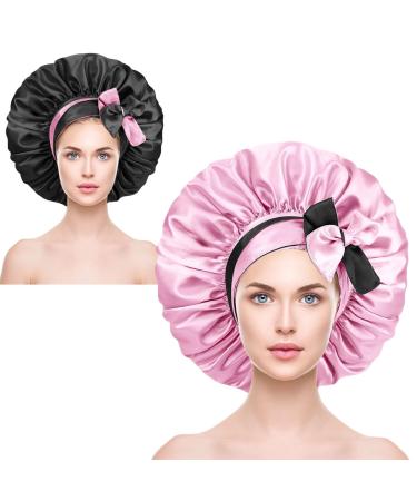 1PC Silk Satin Bonnet Hair Bonnet with Tie Band Silk Hair Wrap for Sleeping Extra Large Silk Bonnet Sleep Cap Adjustable Double Sided Reversible Nightcap for Long Curly Hair Black Women Braids Care