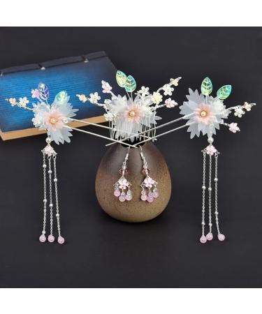 OSALADI 1 Set Hairpin Earring Set Flower Tassel Hairpins Dangle Earrings Flower Pearl Side Comb Dangle Rhinestone Earrings Floral Headpiece Flower Tassel Hair Fork Sweet China Miss Alloy - Buy Online on SooperMarket.com