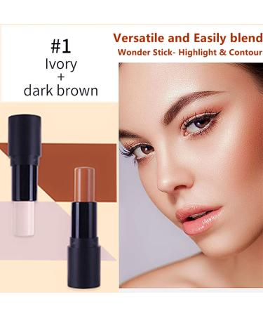 Go Ho 2 Colors Contour Stick - 2 in 1 Double-sided Concealer Stick Highlighter | Long-lasting Waterproof 3D Face Makeup Cream | 01# Ivory and Dark Brown - Buy Online on SooperMarket.com