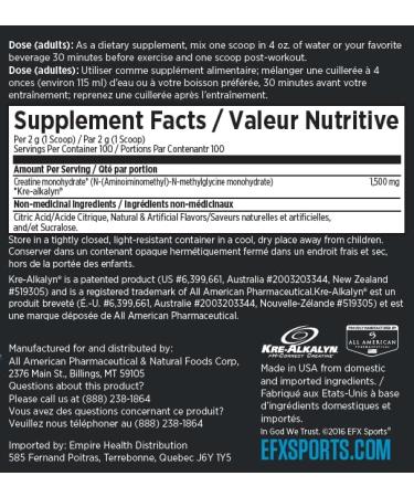 EFX Sports Kre-Alkalyn Powder 200g PH-Correct Creatine Monohydrate | Multi-Patented Formula Gain Strength Build Muscle & Enhance Performance Blue Frost 200 gram - Buy Online on SooperMarket.com