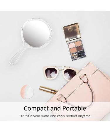 Handheld Double Sided Magnifying Mirror with Handle | 1X 2X Makeup Mirror | Acrylic | Rounded Shape | Transparent - 1 PCS - Buy Online on SooperMarket.com