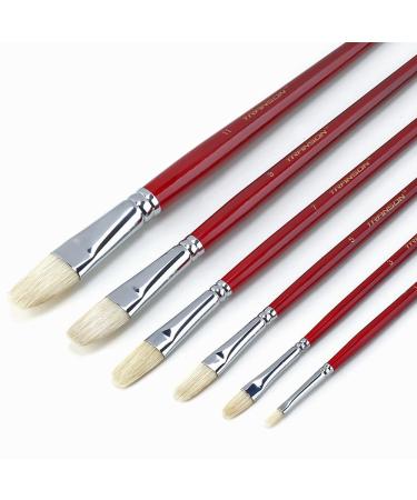 Transon Hog Bristle Filbert Paint Brush Set Long-Handle 6pcs for Oil Acrylic Art Painting