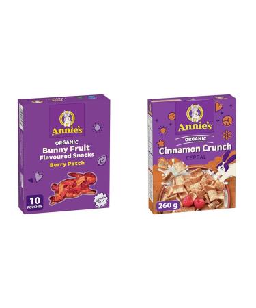 ANNIE'S - FAMILY PACK SIZE - Organic Fruit Flavoured Snacks Berry Pack of 10 Pouches & Cinnamon Toast Crunch Cereal No Artificial Flavours No Synthetic Colours Organic Fruit Snack + Cinnamon Crunch Cereal 260 g