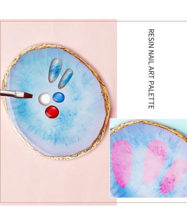 Resin Nail Art Palette Set - White and Blue | 2 Pieces Nail Gel Color Display Board with Gold Edge - Cosmetic Mixing Tools for Nail Painting - Buy Online on SooperMarket.com