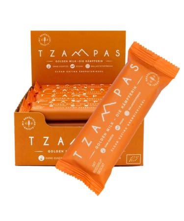 TZAMPAS Clean Eating Energy Bar Golden Milk - The Fighter (16 x 40g). With coconut and turmeric. Organic vegan no additives.
