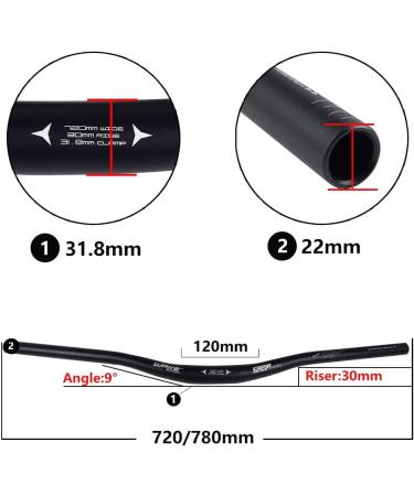 Wake 31.8mm Mountain Bike Handlebar 780mm - Aluminium Alloy MTB Riser Bars for Downhill Cycling - Black - Buy Online on SooperMarket.com