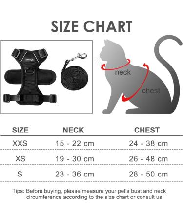 Breakproof Cat Leash Set & Adjustable Soft Kitten Vest - Reflective Stripes Black XS - Perfect for Small Kittens - Buy Online on SooperMarket.com