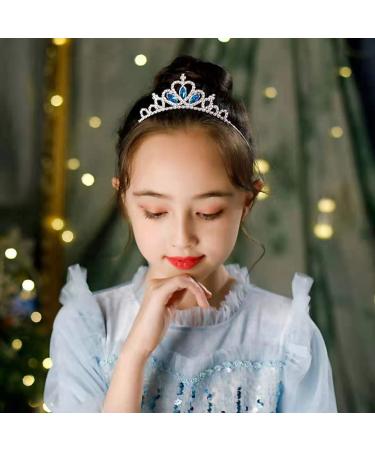 Brishow Rhinestone Girls Tiara and Crown Silver Crystal Princess Crowns Birthday Party Headband Tiaras (Blue)