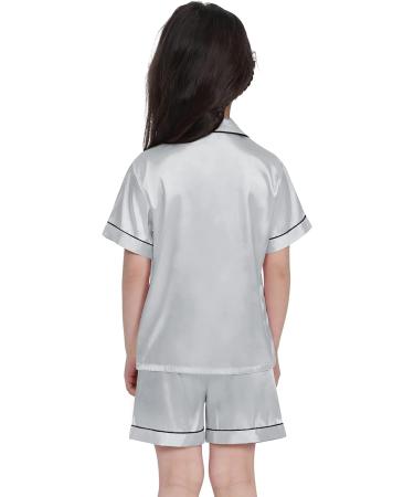 SWOMOG Kids Silk Pyjamas Set | Short Sleeve Satin PJs for Girls Boys | Button-Down Silky Nightwear for Children and Teens | Gray, Ages 4-5 - Buy Online on SooperMarket.com