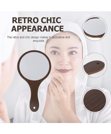 Beaupretty Handheld Makeup Mirror with Yellow Wood Handle - Portable Retro Vanity Pocket Mirror for Women - Outdoor Travel Mirror - 29.7x16.7cm - Buy Online on SooperMarket.com