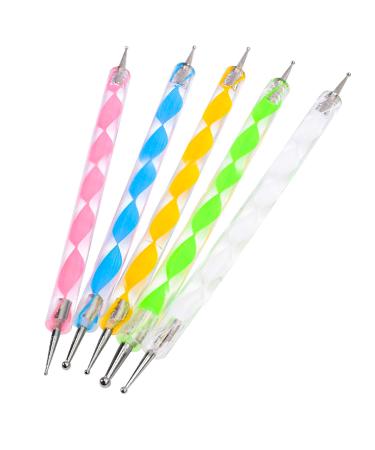 TRIXES 5 x 2-Way Nail Art Pen for Dots and Marbling