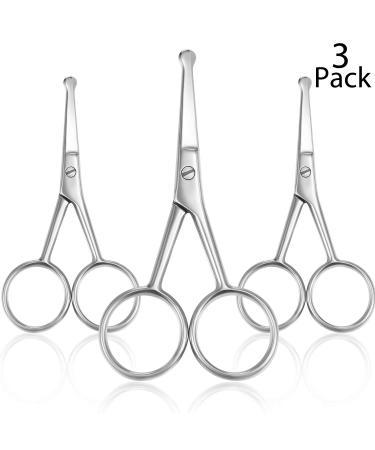 3 Pieces Nose Hair Scissors Rounded Tip Scissors Facial Hair Scissors Stainless Steel Blunt Tip Scissor for Eyebrows, Nose, Moustache, Beard, Grooming (Silver)