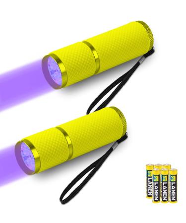 Leagy 2-pack Mini-UV flashlight with 9 LEDs and batteries-pet urine detector for dog/cat fluorescent agents dry spots fake creation banknotes bed bugs etc. (yellow)