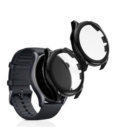 kwmobile Cover Comaptible with Huami Amazfit GTR 3 / GTR 3 Pro (Set of 2) -Tempered Glass with Plastic Frame - Black/Black black / black