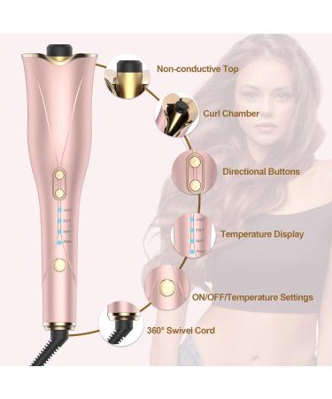 Auto Hair Curler - Automatic Curling Iron Wand with Rotating Barrel 4 Temps & 3 Timer Settings - Dual Voltage Fast Heating Gold - Buy Online on SooperMarket.com