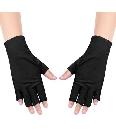Bouttarro Anti UV Gloves Gel Nail Lamp UV Shield Glove,Professional Protection Gloves for Manicures,Protect Hands Nail Art Stretchy Fingerless Glove for Home Outdoor(Black)