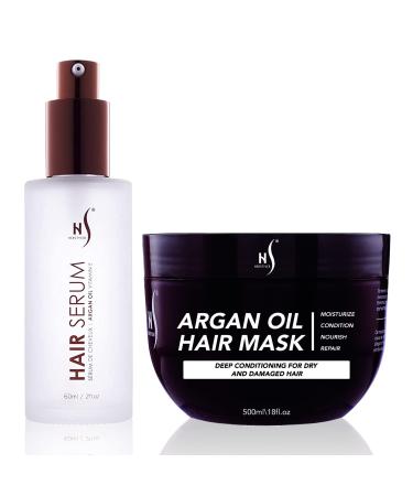 HerStyler Hair Mask And Argan Oil Hair Serum Set - Deep Conditioning Mask For Soft Hair Texture - Hair Mask Serum For Frizzy Hair - Argan Oil Mask From Hair Care Set