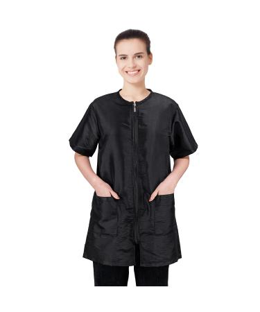 Noverlife Black Pet Grooming Workwear with Long Full Zipper, XL Size, Professional Short Sleeves Pet Work Uniform Grooming Smock, Lightweight Anti-Static Jacket with Pockets for Beauty SPA Pet Shop X-Large Short Sleeves - Black